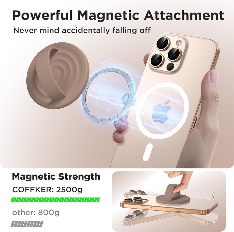 COFFKER Magnetic Phone Grip Ring Holder, Liquid Silicone Magnet Cell Phone Grip Finger Loop, Compatible with Magsafe, Back of Phone for iPhone 17/16/15/14/13/12 Series, Light Brown - Image 3